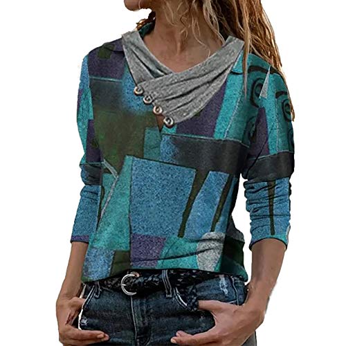 KEXIMIXUE Femmes Sweat-Shirt Vintage Portrait Visage Imprimé Décontractée Hauts Traverser Col en V Clés Manche Longue Chemisier Bleu M Cover