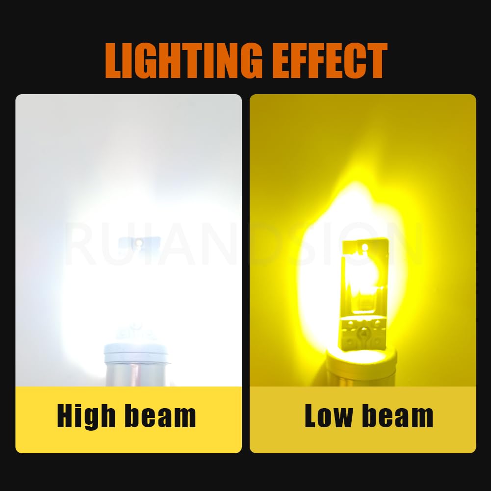 Ruiandsion BA21D LED Ampoules de phare de moto Sans polarité CC 10-60V CA 12V Lumière blanche et jaune 4000 Lumens Ampoules à faisceau haut et bas pour Phare de moto Paquet de 2