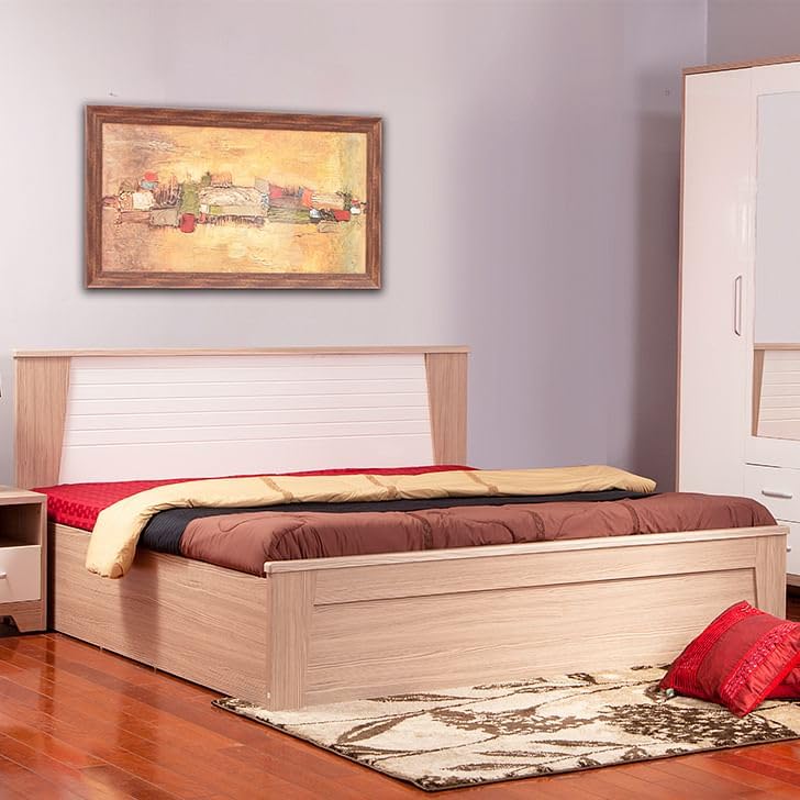 Image of HomeTown Ambra Queen Bed with Box Storage in Oak Colour