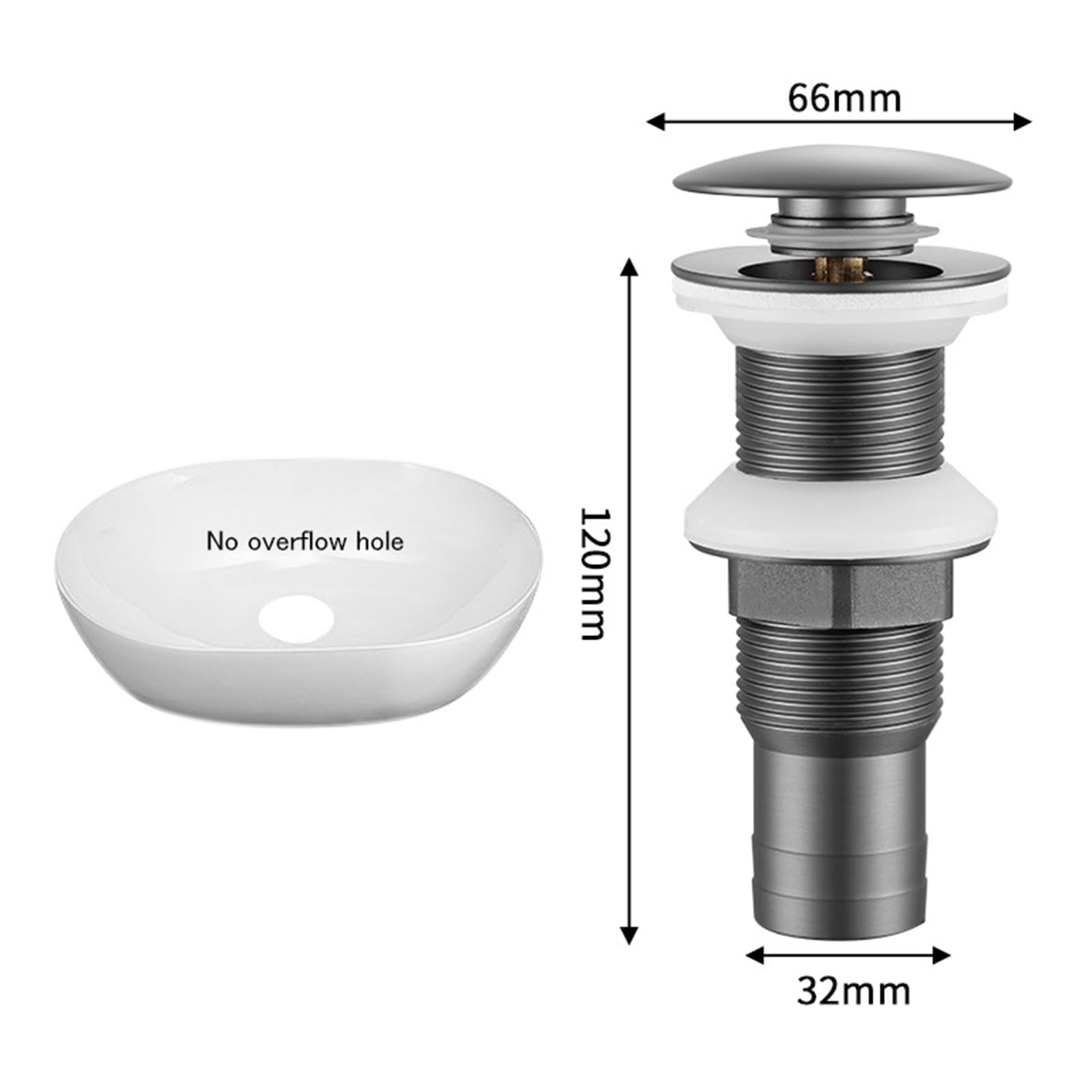 VáLvula Para Lavabo Clic Clac Tapon Lavabo Universal G1 1/4“ DesagüE Lavabo Universal Prensa De Resorte Totalmente De Cobre,gris Pistola,Sin Agujero De Desbordamiento