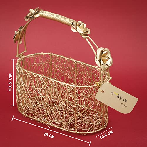 Image of metal meshwire multipurpose hamper Fancy Basket /Tray /Platter with handles for Packing, Gifting, Decoration - Golden (8 * 4 * 4 inch)