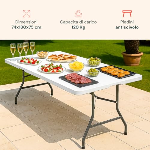 Table de jardin portable 180cm pour repas de famille sur terrasse et camping