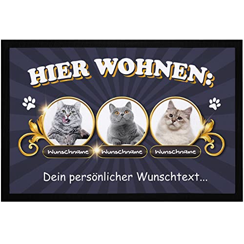 SpecialMe® Fußmatte Katzen personalisiert (1-3) mit Namen und eigenem Foto Text Wunschtext...