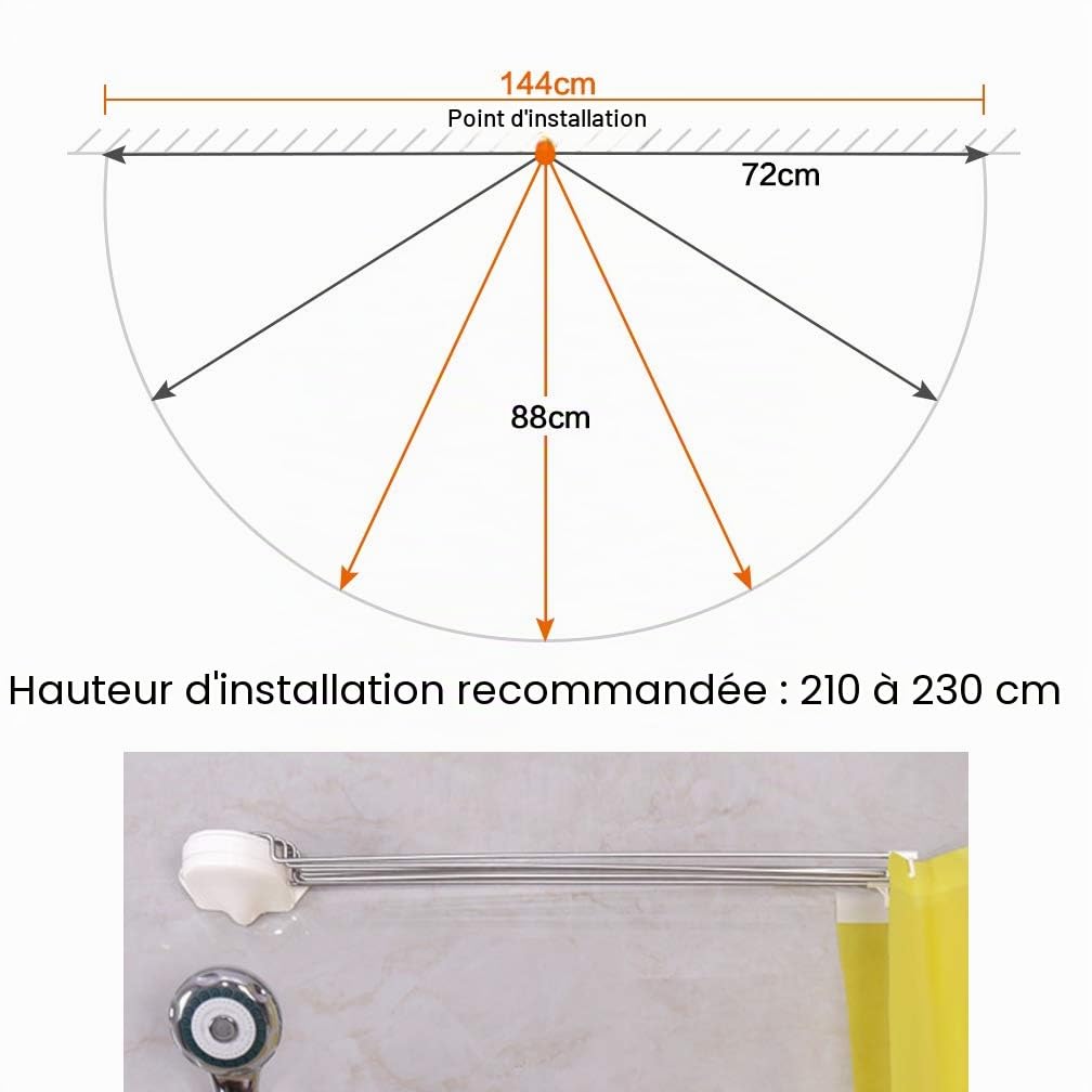 Hershii Tringle à rideau de douche pliable en forme d'éventail - En acier inoxydable - Support mural incurvé pour salle de bain