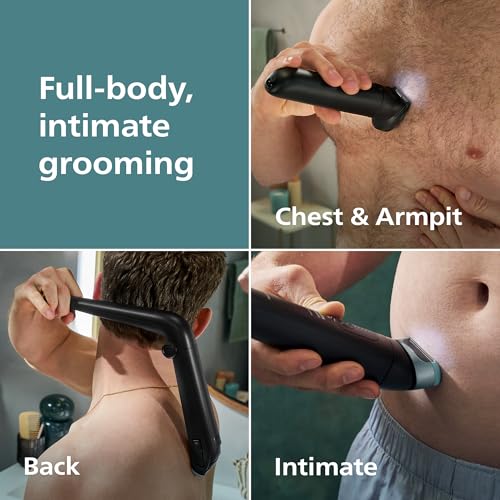 Image of Philips Norelco Body Groomer 9000 Series, Intimate Trimmer for Bi-directional Use & Waterproof Wet Dry Body Shaver System with Foldable Back Attachment & UV Cube Cleaner, BG9485 /50