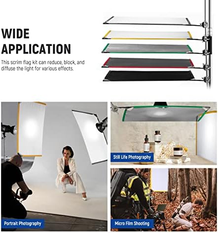 NEEWER Foldable Scrim Flag Kit, 24x36in/60x90cm 5 in 1 Photography Flag Panel Lighting Reflector Diffuser Light Modifier Shaper for Soft, Diffused & Light Effects, Carry Bag Included, SF6090F
