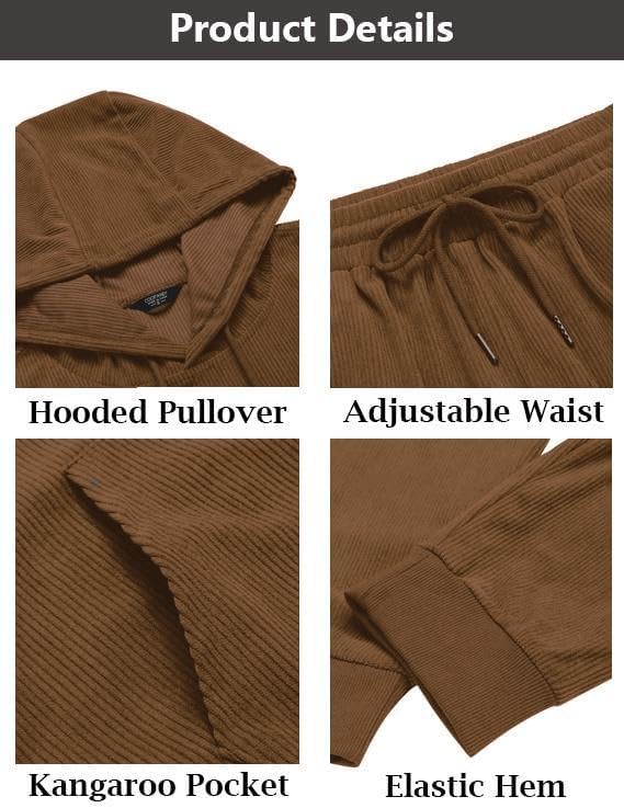COOFANDY Men's Tracksuit 2 Piece Set Hoodie Sweatsuits Athletic Jogging Suits Casual Sports Outfits X-Large Brown - Image 6
