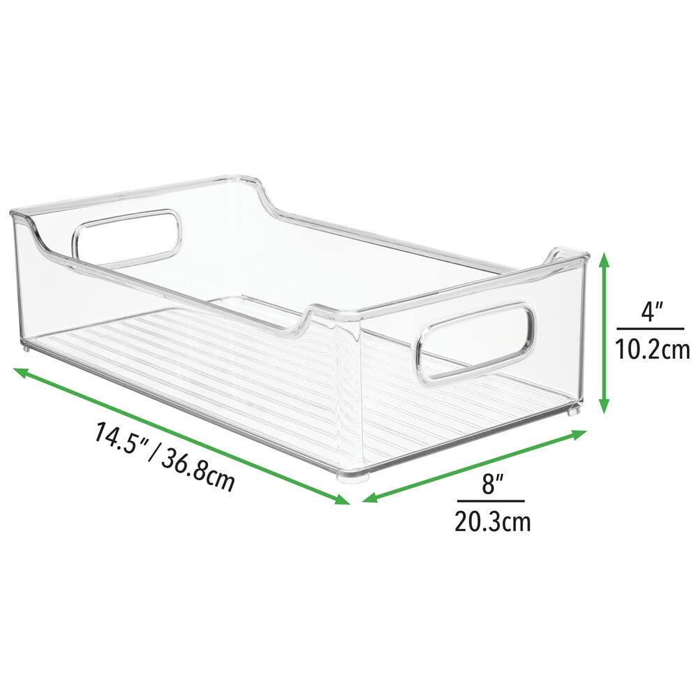 mDesign Wide Plastic Kitchen Storage Container Bins with Handles -Organization in Pantry, Cabinet, Refrigerator or Freezer Shelves - Food Organizer for Fruit, Yogurt, Squeeze Pouches - 2 Pack - Clear
