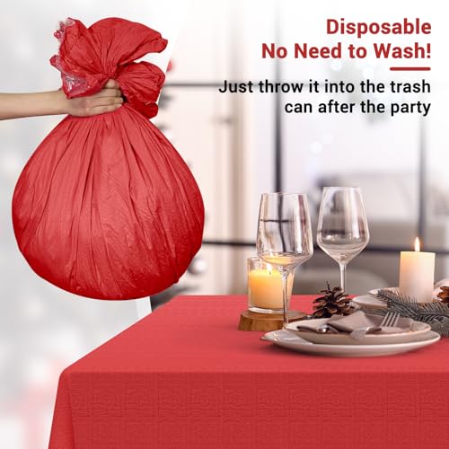 Image of Red Tablecloth for Rectangle Tables 10 Pack, 54''x108'' Disposable Paper Table Cloth for 3-9 Ft Tables, Paper & Plastic Party Table Cover for Birthday, Outdoor, Wedding, Banquet