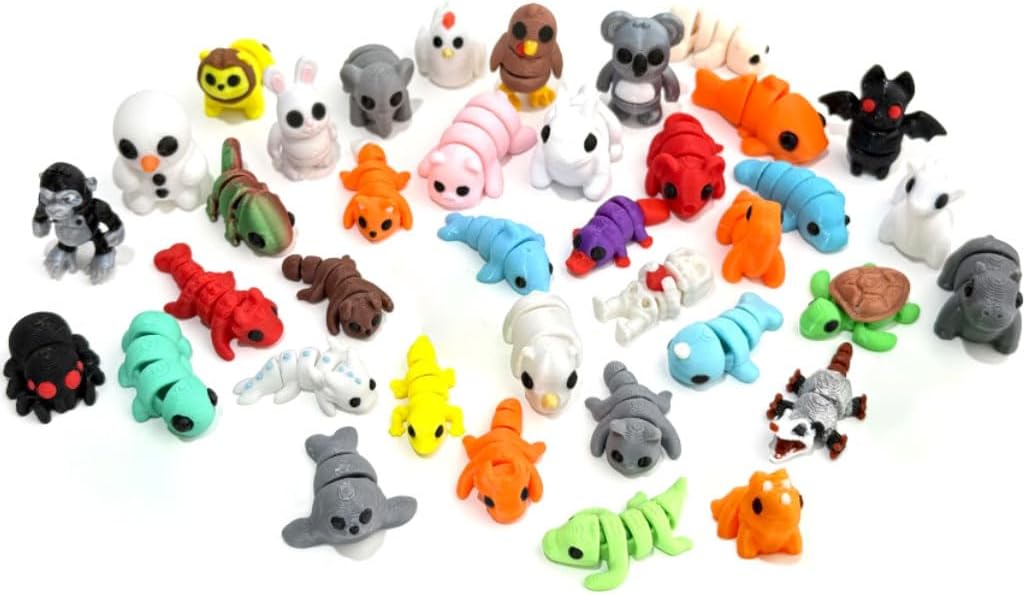 38 Pcs Mini 3D Printed Animals Figures Set,Cute Tiny Animal Flexible Fidget Toy, Home, Office, Desk, Christmas Decoration, Students Rewards, Gifts for Boys and Girls