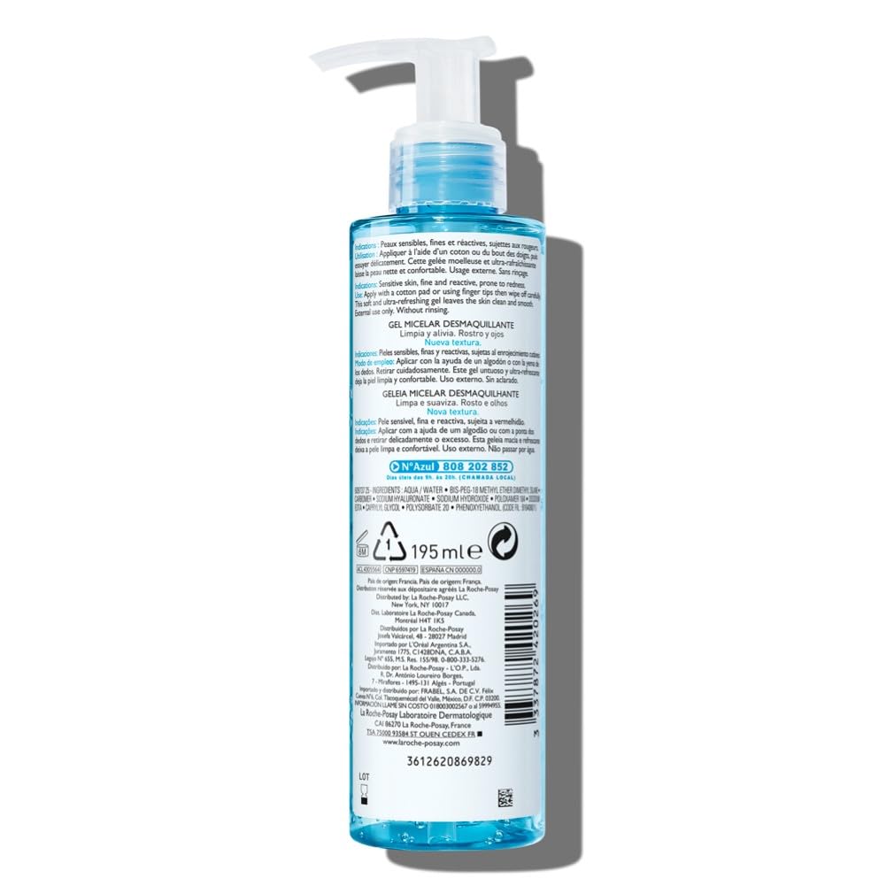 La Roche-Posay Toleriane Rosaliac, Gel Micellare Struccante, Per Pelli Sensibili, Deterge e Lenisce, Con Acqua Termal e Poloxamer, Adatto per Viso e Occhi, 195 ml