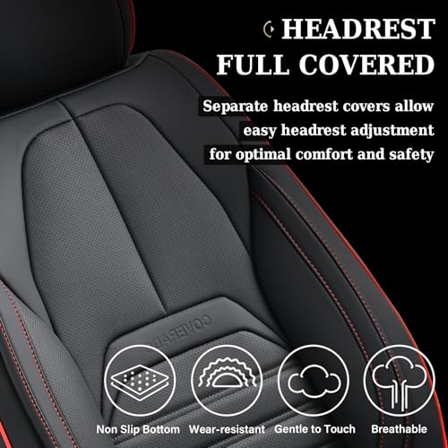Image of Coverado Car Seat Covers Full Set, Black Redline Seat Covers for Cars, Automotive Seat Covers, Waterproof Nappa Leather Front Seats and Back Car Seat Protector, Universal Fit for Most Cars SUV Trucks