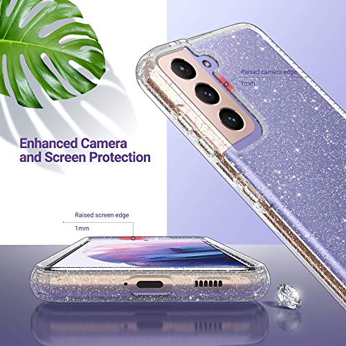 ULAK Galaxy S21 Case, Clear Glitter Case Sparkly Soft TPU Bumper Bling Cover for Women Girls Transparent Protective Phone Case for Samsung Galaxy S21 5G 6.2 inches - Clear Glitter