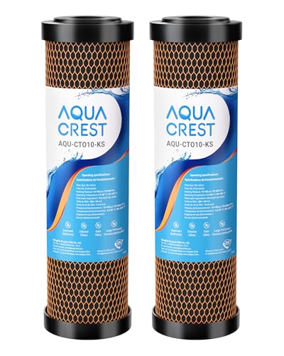Image of AQUA CREST 1 Micron 2.5 inchx10 inch Whole House CTO Carbon and KDF Water Filter Cartridge Replacement for DuPont WFPFC8002, Culligan D-10A, CBC-10, GE FXWTC, GXWH20T, Pack of 2