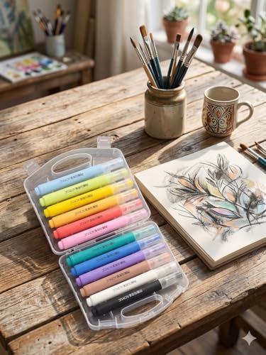 Image of Shopiable Store Acrylic Paint Marker Set - Waterproof, Quick Dry, Multi-Surface (Canvas, Glass, Wood, Rock) - Fine Tip 3.5mm - Non-Toxic Art Markers for Kids & Adults (12)