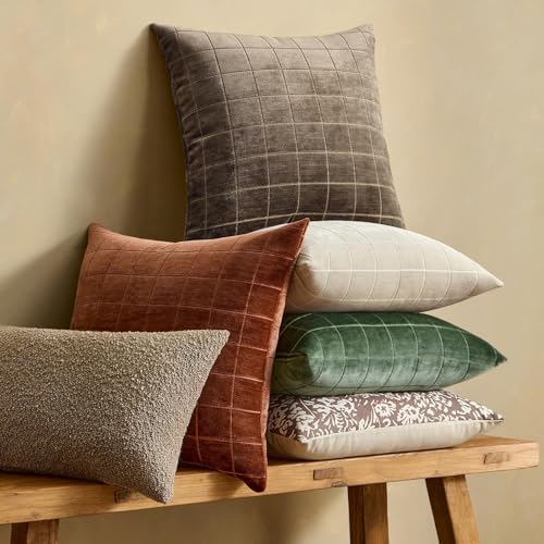 Image of MIULEE Burnt Orange Plaid Decorative Throw Pillow Covers 22x22 Set of 2 | Vintage Check Chenille Couch Pillows Neutral Boho Farmhouse Cushion Covers Modern Home Decor for Sofa Bed Living Room