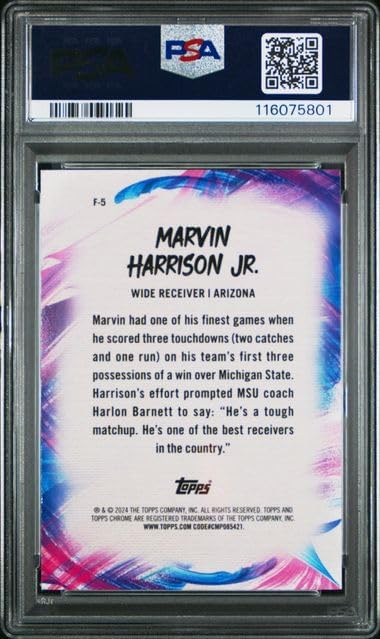 Graded Psa 10 Marvin Harrison Jr. Green Refractor Serial Numbered #35/99 Football Rookie Card Toops Chrome Finesse F5 Cardinals Young Star Receiver