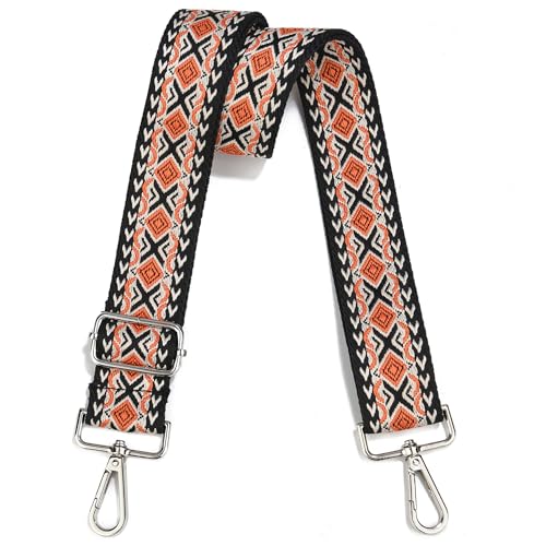 Image of Crossbody Straps for Purses Silver Hardware Purse Strap Wide Shoulder Strap Adjustable Replacement,Retro Jacquard Embroidery for Shoulder Bags, Canvas Tote Handbags