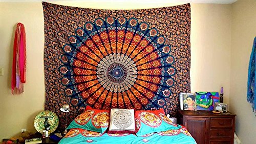 Tapeçaria de mandala de pavão grande mais vendida por Jaipur Handloom – Um hippie perfeito, boêmio,