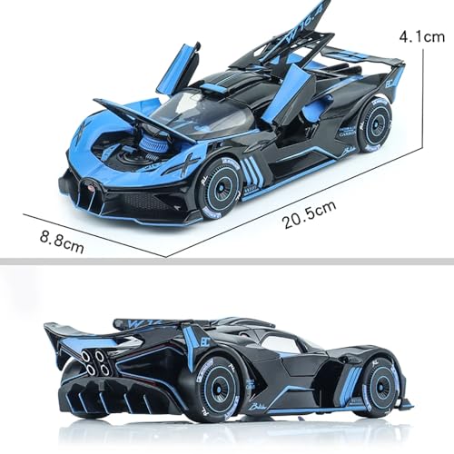 Image of 124 Diecast Car Bugati Bolid Sport Diecast Metal Toy Car for Kids Light Sound Pullback Openable Door