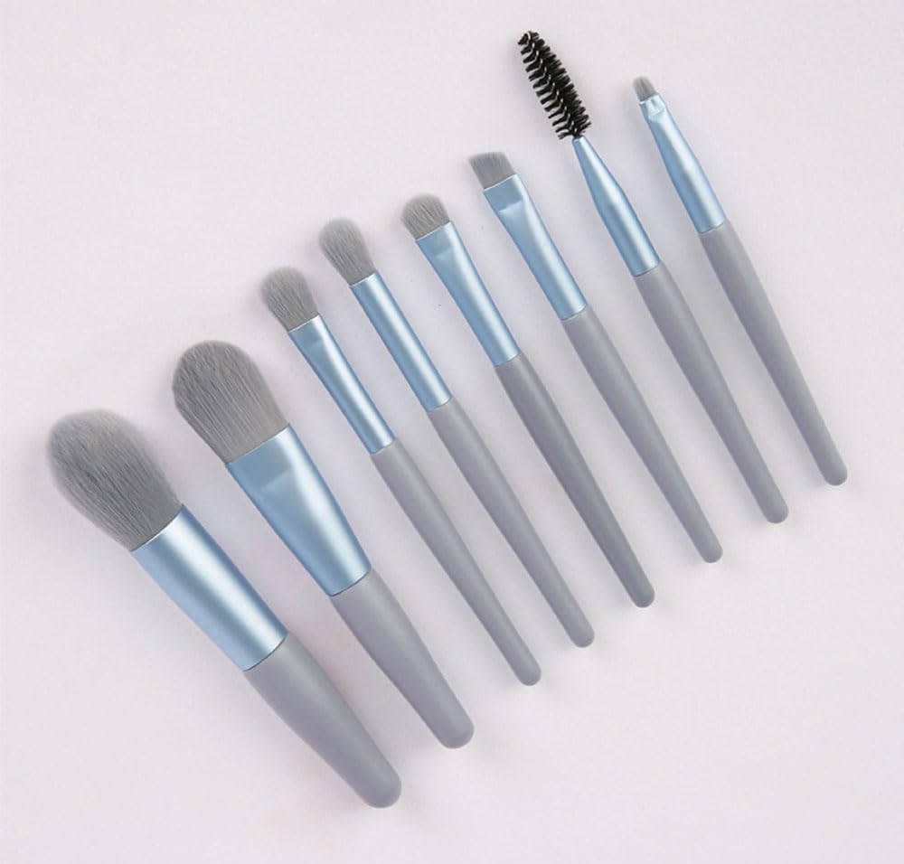 8 Pieces Travel Makeup Brushes with Bag Set, Mini Makeup Brushes for Face Foundation Blush Eyeshadow (Blue)