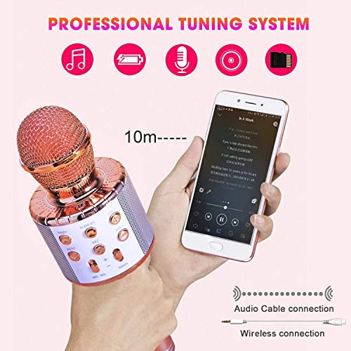 Image of BlueFire Wireless 4 in 1 Bluetooth Karaoke Microphone, Portable Speaker Machine, Handheld Home KTV Player with Record Function for Android & iOS Devices (Pink)