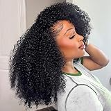 Kinky Curly Half Wig Human Hair 200 Density Glueless Wear and Go Headband Wig Human Hair for Women 3 In 1 Drawstring Seamless Flip Over Curly Half Wigs Human Hair Beginner Friendly Half Wig 18 Inch