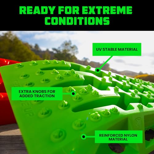Rhino USA Off-Road Recovery Traction Boards - 2 Pack Ultimate Tire Traction Mountable Mats for 4X4 Vehicles in Sand, Mud & Snow. Heavy Duty Zipper Carry Bag and Leashes Included - (Green)