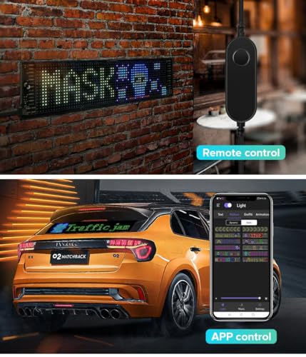 Image of Large Flexible LED Matrix Panel 24 inch x 4.8 inch - Programmable RGB Scrolling LED Sign Board with App & Remote Control, Waterproof Bendable Display with Text, Animation, Music Sync for Shops, Cars & Events
