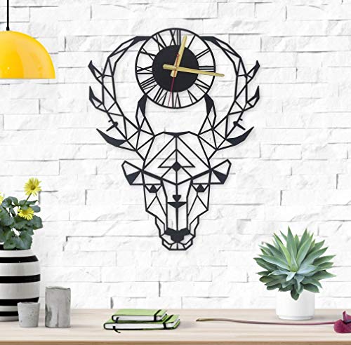 Baupor Tête de cerf en métal et horloge murale en métal Décoration murale en métal Fonctionne - Décoration murale en métal Home Office Décoration industriel moderne Mouvement silencieux (62 x 42 cm) Cover