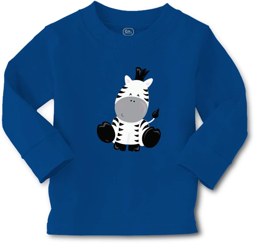 Kids Long Sleeve T Shirt Baby Zebra Safari B Cotton Boy & Girl Clothes Funny Graphic Tee Royal Blue Design Only 4T