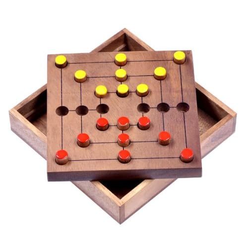 LOGOPLAY Mühle Gr. L - 14 x 14 x 2,5 cm - Strategy - Strategiespiel - Denkspiel - Brettspiel aus Holz