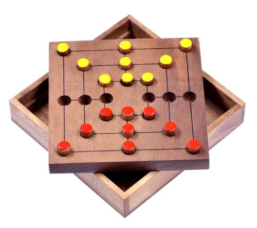 LOGOPLAY Mühle Gr. L - 14 x 14 x 2,5 cm - Strategy - Strategiespiel - Denkspiel - Brettspiel aus Holz