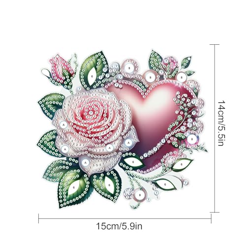Image of AiYuanzsh 5D Diamond Painting Hanging Pendant, DIY Rose and Heart Diamond Art Kit for Adults, Crystal Rhinestone Window Decoration, Wall and Home Ornament, Valentine's Day Gift