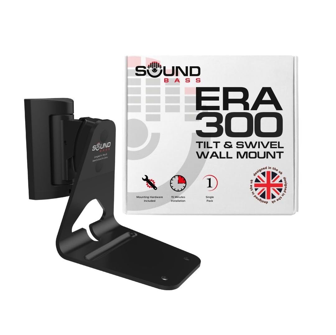 Sound Bass ERA300 Wall Mount Bracket, Tilt and Swivel, Black, Single (1pc), Compatible with Sonos ERA 300, Effortless Installation, Includes Mounting Kit
