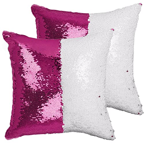 TCBESTO Sublimation Sequin Pillow Covers, 16x16 Inch, Hot Pink, 2 Pack