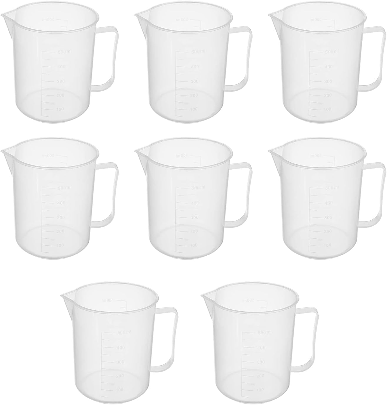 Jutagoss Plastic Beaker Big Container Measuring Beaker Plastic Graduated Beaker Transparent for Lab Kitchen Liquids 500ml 9PCS