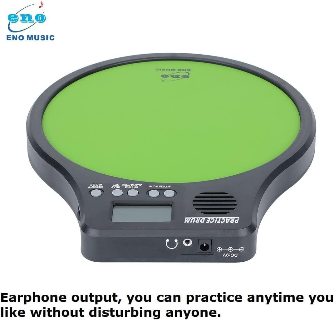 ENO MUSIC Beginner Rubber Drum Practice Pad with Audible Metronome 2 in 1 Percussionists Rhythm Training Tool