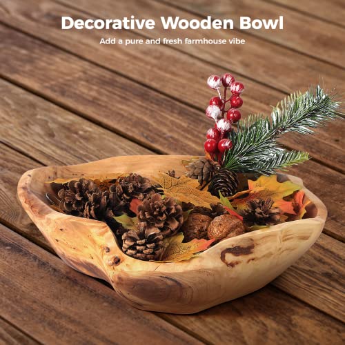 Homaisson 12''X10'' Decorative Wooden Bowl, Natural Handmade Wavy Live Edge Bowl For Dining Room Kitchen Table Home Decor, Farmhouse Wooden Fruit Bowl, Decorative Bowl For Nuts Keys Jewelry Display #TOP4