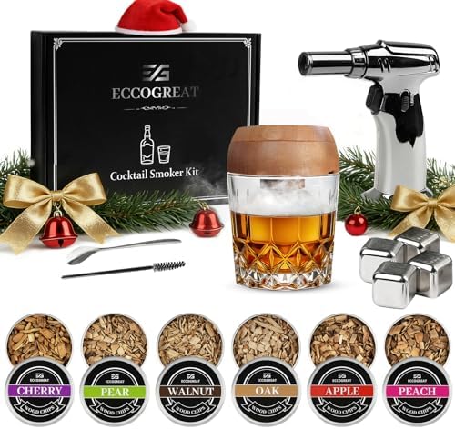 Whiskey Smoker Kit with Torch & 6 Flavors Wood Chips - Premium Bourbon Cocktail Smoker Set,Old Fashioned Drink Smoker Kit, Christmas Gifts for Men, Dad, Husband (Butane Not Included)