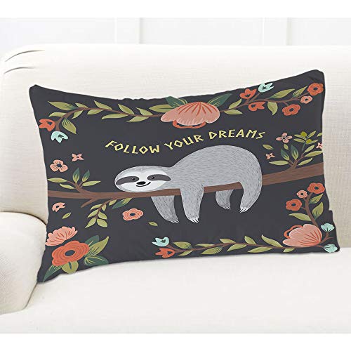 Ekobla Throw Pillow Cover Cute Sloth On The Tree Follow Your Dreams Letter Quote Funny Animal Floral Branch Leaf Decor Lumbar Pillow Case Cushion For Sofa Couch Bed Standard Queen Size 20X30 Inch #TOP4