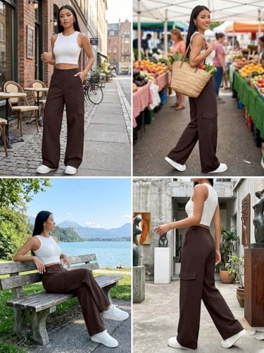 Image of GRECIILOOKS Cargo Pants For Woman | Trousers For Womans |High Waist Cotton Trouser for Women - Flared Parachute Pants with Side Pockets |Womens Cargo Pant | Elegant for College & Events (Available in Plus Size)