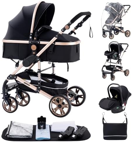 Cochecito para bebé 3 en 1, Carrito Plegable con Gran Canopy, Sus...