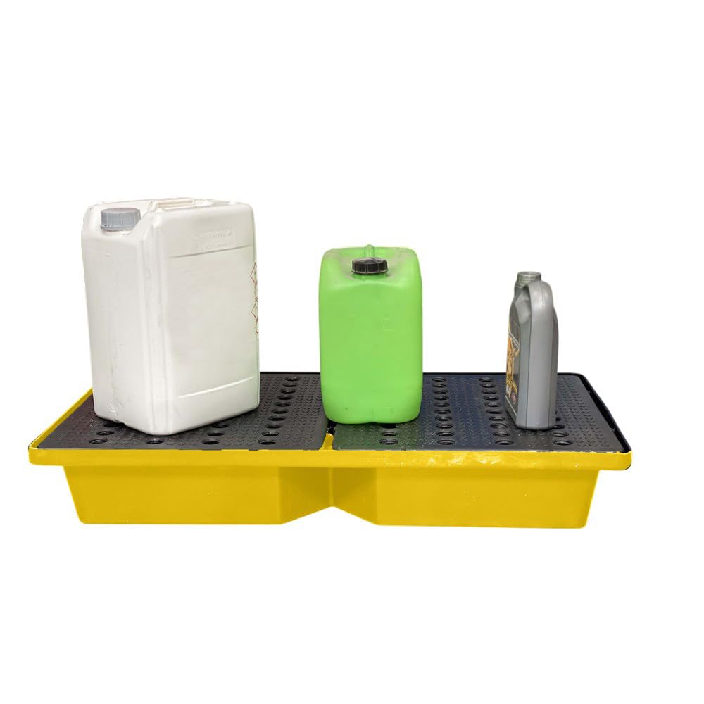Plast'Up Rotomoulage Bac de rétention jaune 70l empilable avec caillebotis PEHD
