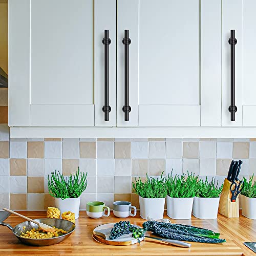 Image of Ravinte 15 Pack 10 Inch Cabinet Pulls Kitchen Cupboard Handles with Round Base Matte Black Drawer Pulls Cabinet Handles 10 inch Length,7-1 /2 inch Hole Center