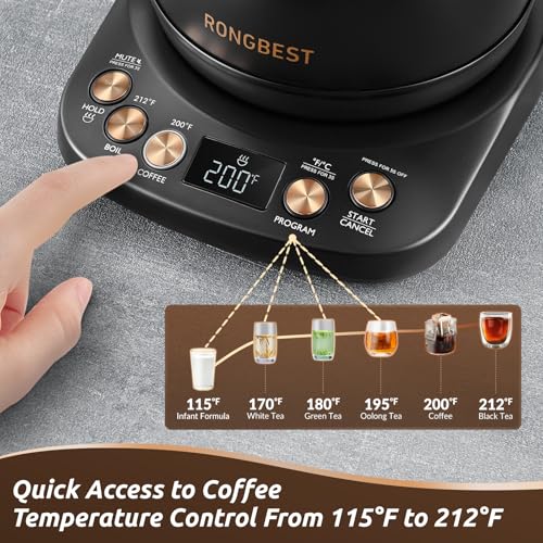 RONGBEST Electric Gooseneck Kettle 1L – Six Presets & 1200W Heating — view 3