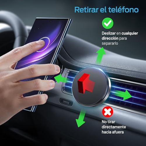 PORTENTUM Soporte movil Coche 6 imanes ultrapotentes (no Compatible con Magsafe) – Rotación 360º – Magnético para Rejilla Aire ventilación – Agarre Extremo – Compatible con Samsung, Android, iPhone - imagen 10