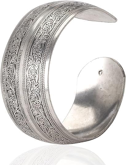 1Pc Silver Tibeten Carved Bracelets,Spiral Flower Connecting Branches Pattern Elephant Turtle,Wide Grooved Band Open Cuff Bracelet Bangle Size Jewelry for Adult Gift adjustable Women's Cuff Bracelets
