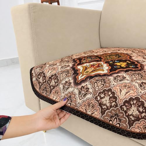 Image of Homerz Premium 'Maharaja Paradise Series' Sofa Cover | Net Fabric Sofa Cover | Washable, Anti-Dust Backed & Wrinkle Resistant Cover (Noor Mahal, 1 Seater, Only Seat Cover)