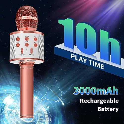 GIFTMIC 2 Pack Karaoke Microphone, Bluetooth Microphone for Singing, Wireless Microphones Toys for Girls Boys Adults, Portable Kids Microphone, 5 Year Old Girl Birthday Gift Ideas (Rose Gold & Blue) - Thumbnail 2